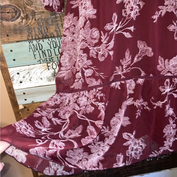 LC Lauren Conrad burgundy floral chiffon Dress M country boho cottagecore - Picture 6 of 12